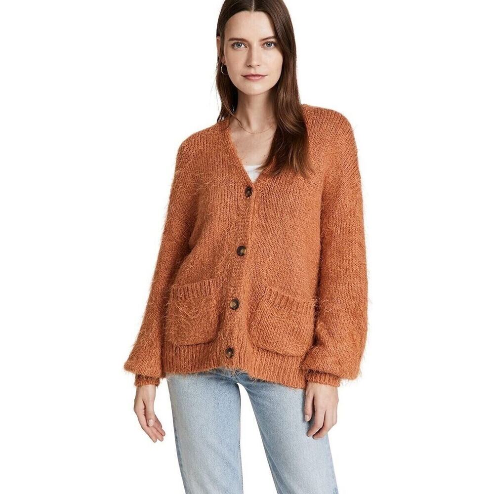 Free People Nevermind Cardigan in Cider Brown Orange, Size Small Oversized Fit
